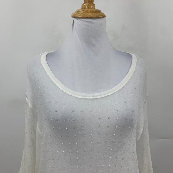 IRO Jeans Dway Studded Sheer Top Womens S Small White Oversized Mid Sleeve Shirt - Picture 5 of 15